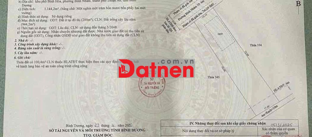 ĐẤT MẶT TIỀN BÌNH NHÂM 19 DT 1144M2, VỊ TRÍ VIP, GẦN CHỢ LÁI THIÊU