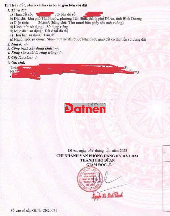 Nhanh Tay Sở Hữu Ngay Lô Đất Siêu Rẻ MT Đường,Dĩ An, 1ty420tr, 84m2