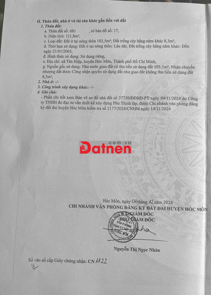 Đất Thổ Cư Sổ Hồng Riêng cần bán gấp