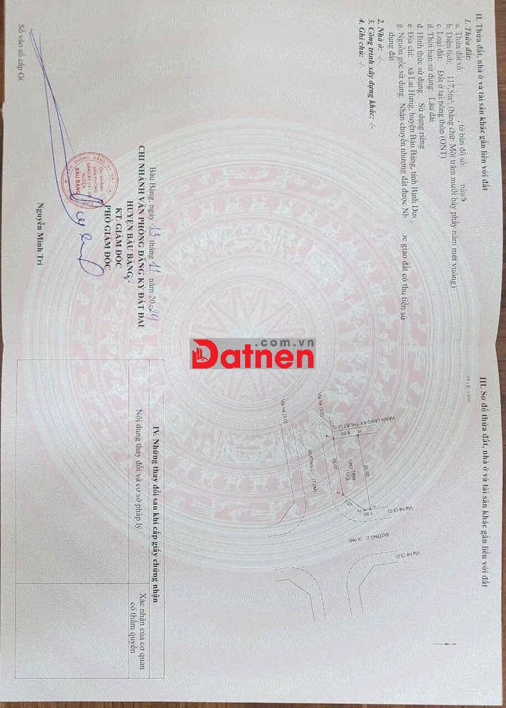 Bán Đất Sổ Riêng 117,5m2 Thổ Cư Hết Bên Trung Tâm Hành Chính Bàu Bàng