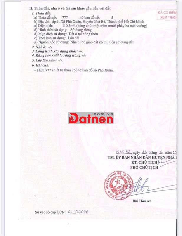 Ngân hàng SHB thanh lý đất xã Phú Xuân, Nhà Bè, TPHCM giá rẻ