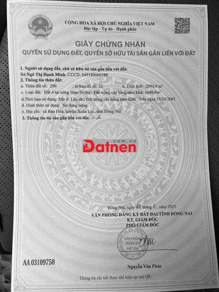 CHÍNH CHỦ CẦN BÁN LÔ ĐẤT 2 MẶT TIỀN ĐƯỜNG GIAO THÔNG, XÃ BẢO HÒA