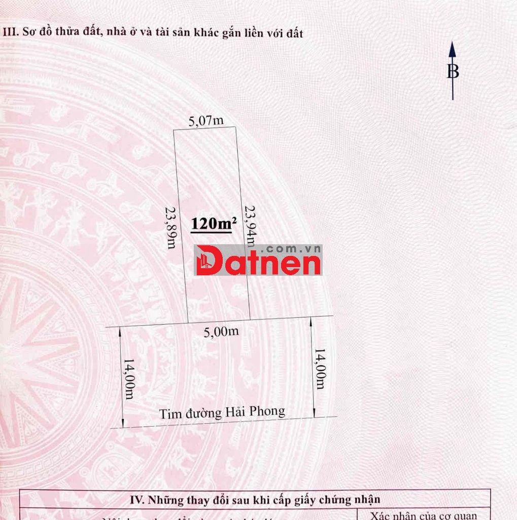 Nhỉnh 6 tỷ có ngay lô đất 120m2 mặt tiền 5m Trục Chính đường Hải Phong