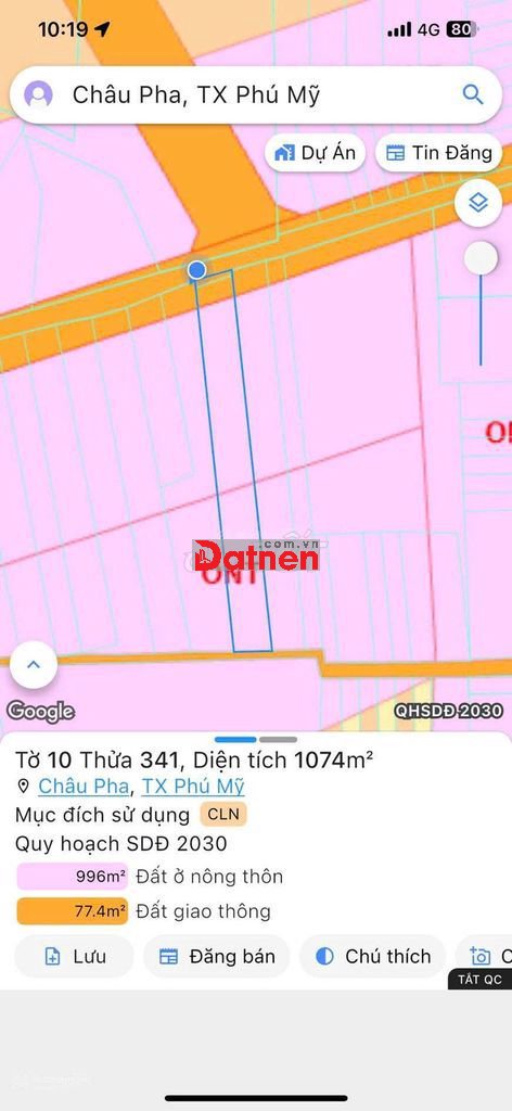 Bán lô đất 2 mặt tiền trước sau, gần hồ Châu Pha
