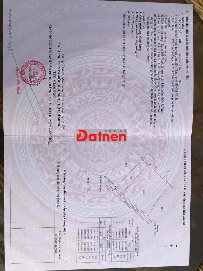 Bán đất thổ cư toàn bộ 177 m2, Lý Nhơn chính chủ