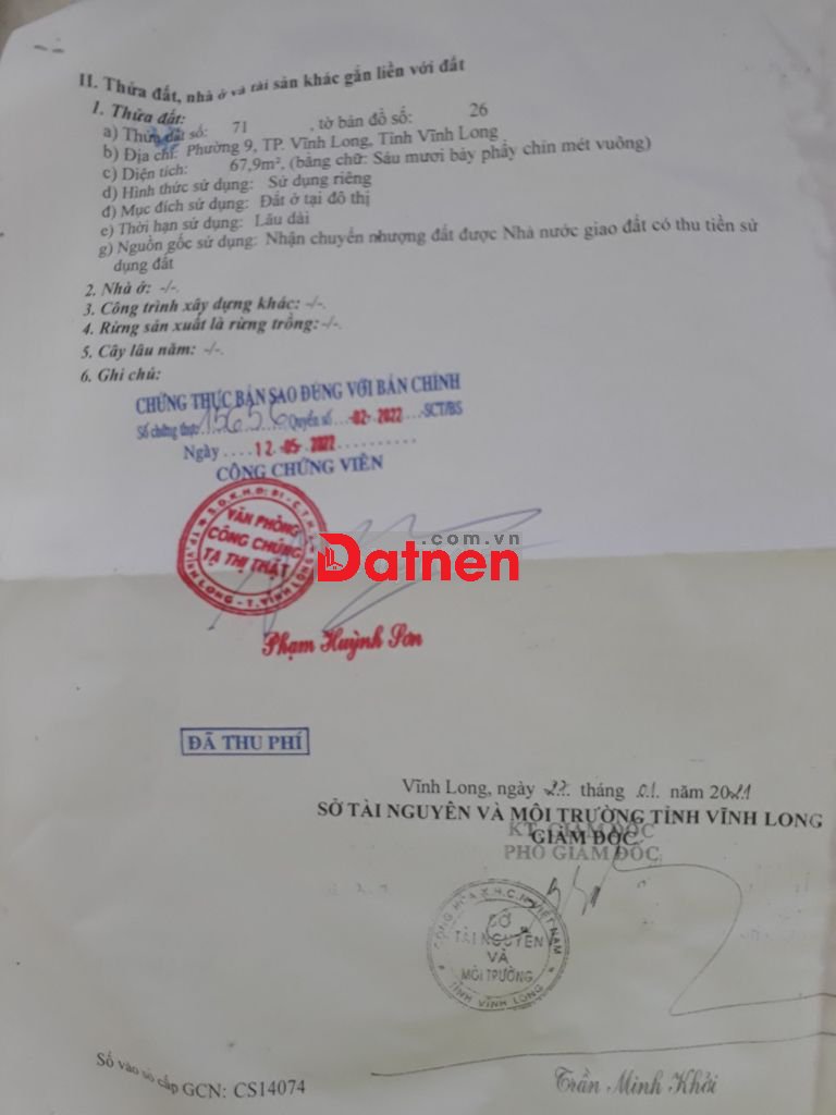 Bán đất nền khu dân cư 717 Phường 9, gần khu hành chính tỉnh Vĩnh Long