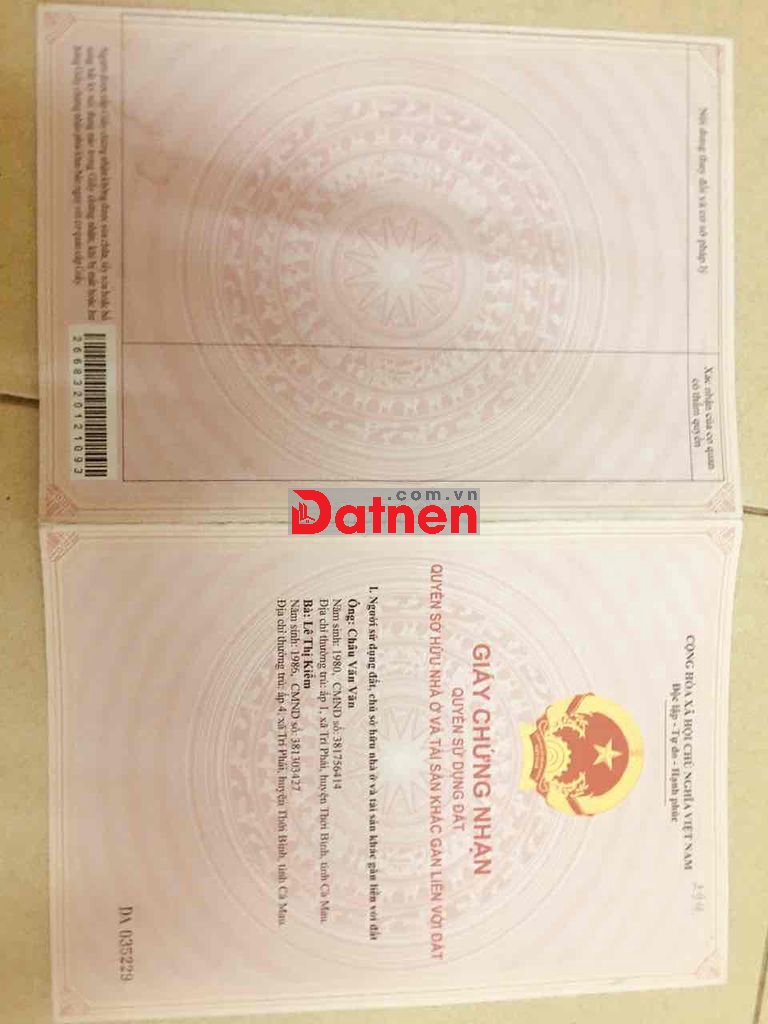 đất 214m2 thổ cư huyện đất đỏ , 2 mặt tiền