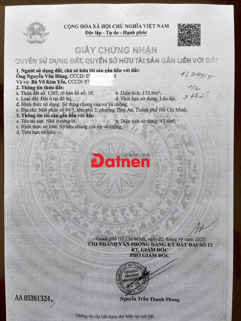 Đất chính chủ MT Đường thới an 13, phường thới an, quận 12