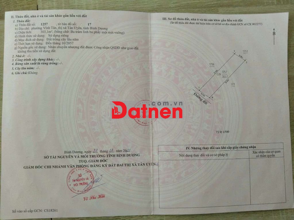 Bán 303mv đất vườn Vĩnh Tân TP HCM