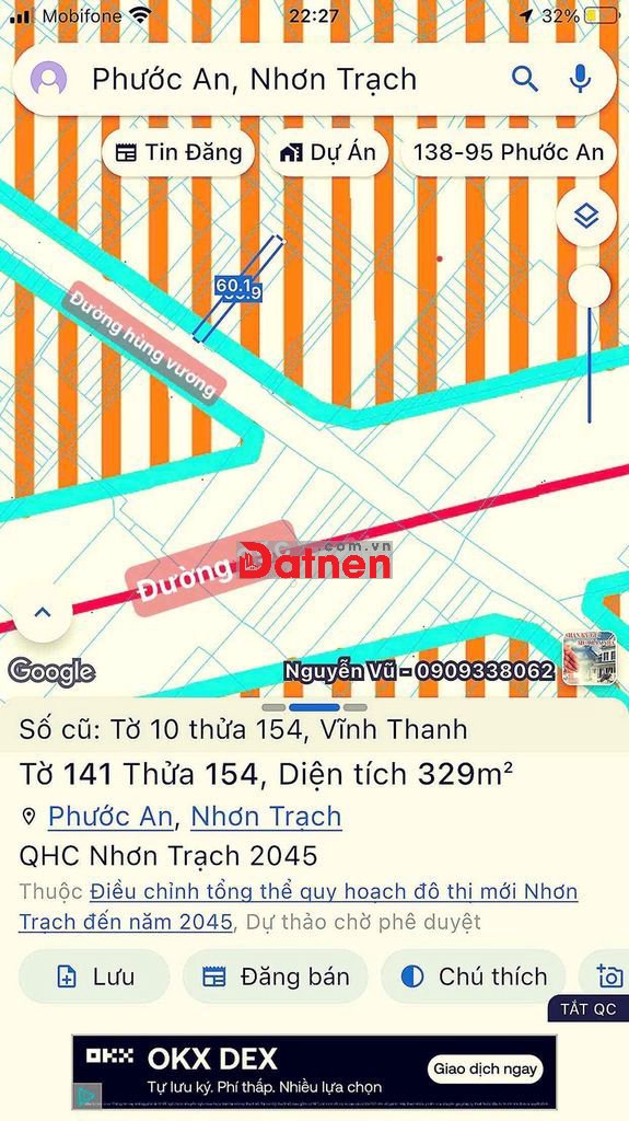 BÁN ĐẤT MẶT TIỀN ĐƯỜNG HÙNG VƯƠNG , 329M2 , CHỈ 6 TỶ