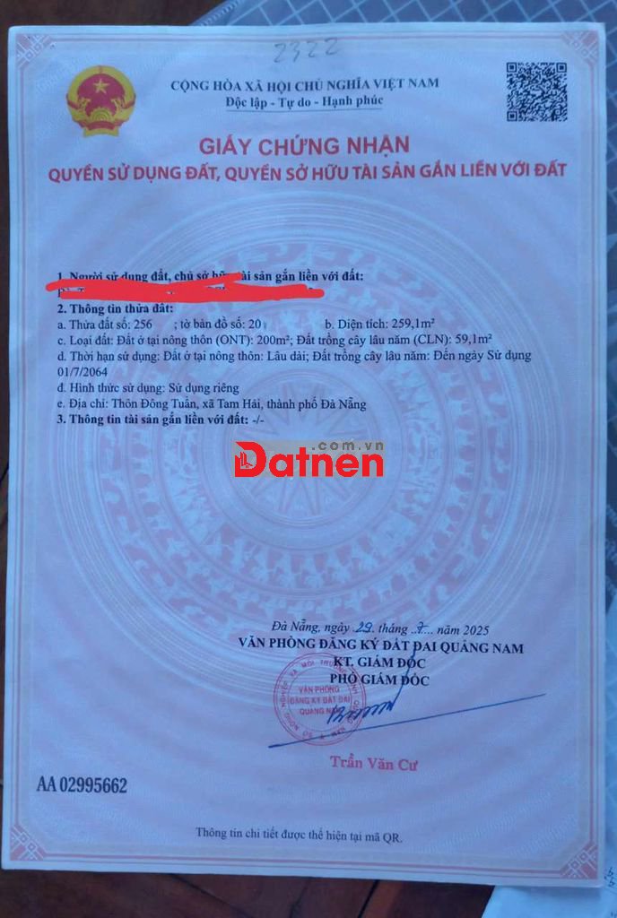 Bán đất thổ cư tam hải sát biển cách sân bay quốc tế chu lai 1.5km