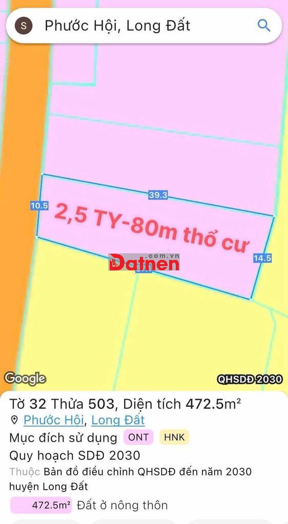 Bán đất vườn ven biển Phước Hải diện tích 472m2. Nở hậu 14m