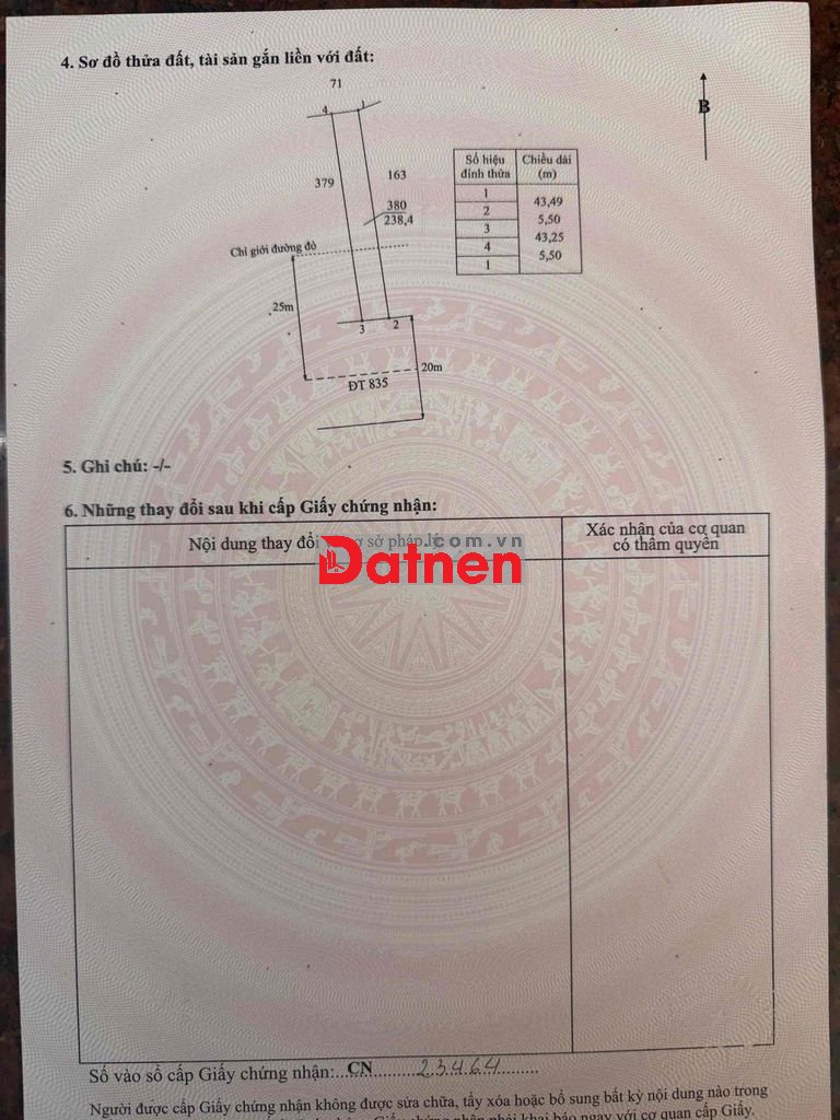 Cần bán MT 835A , thổ cư, Lộc Tiền, Mỹ Lộc, Cần Giuộc