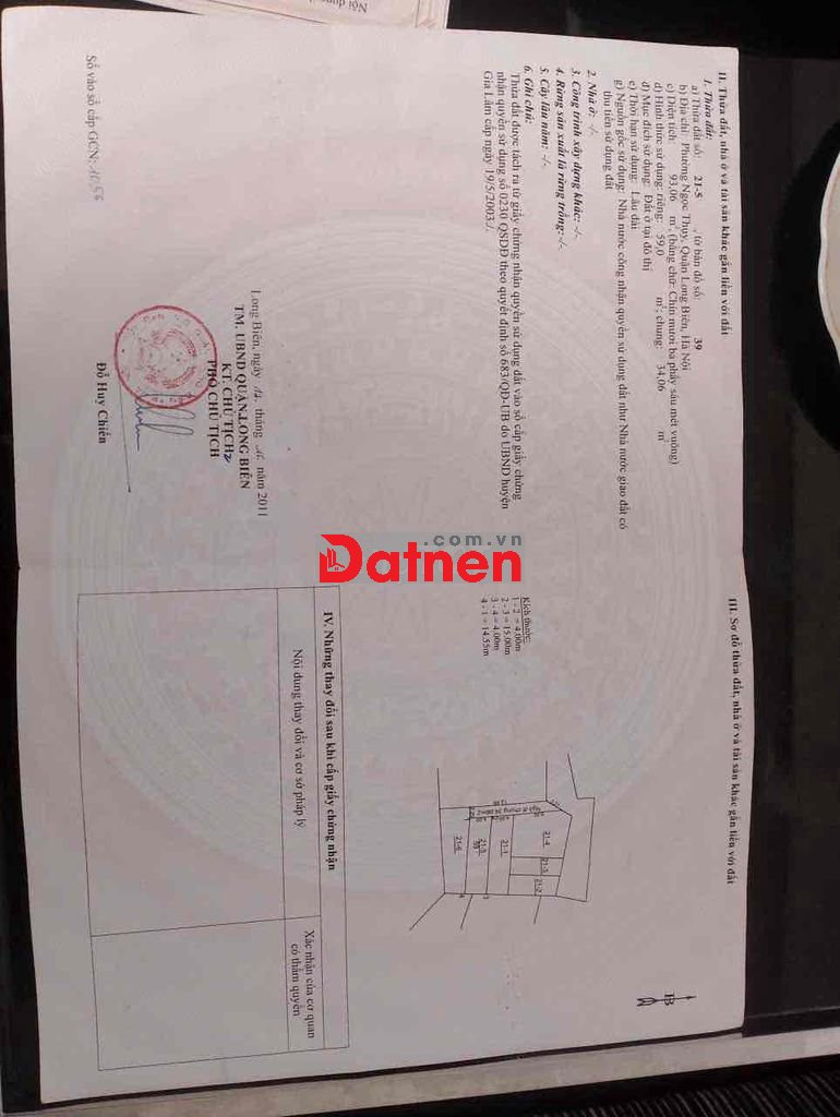 CC CẦN BÁN MẢNH ĐẤT PHỐ BẮC CẦU - LONG BIÊN - DT 59M MT 4M