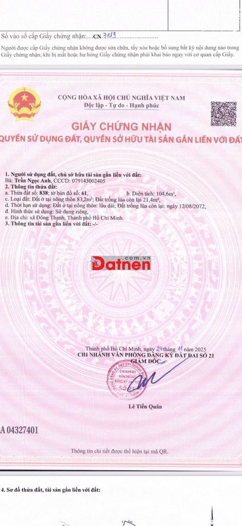 Bán gấp đất 5*22m đường 8m Huỳnh Thị Na. Đông Thạnh. Hocmon