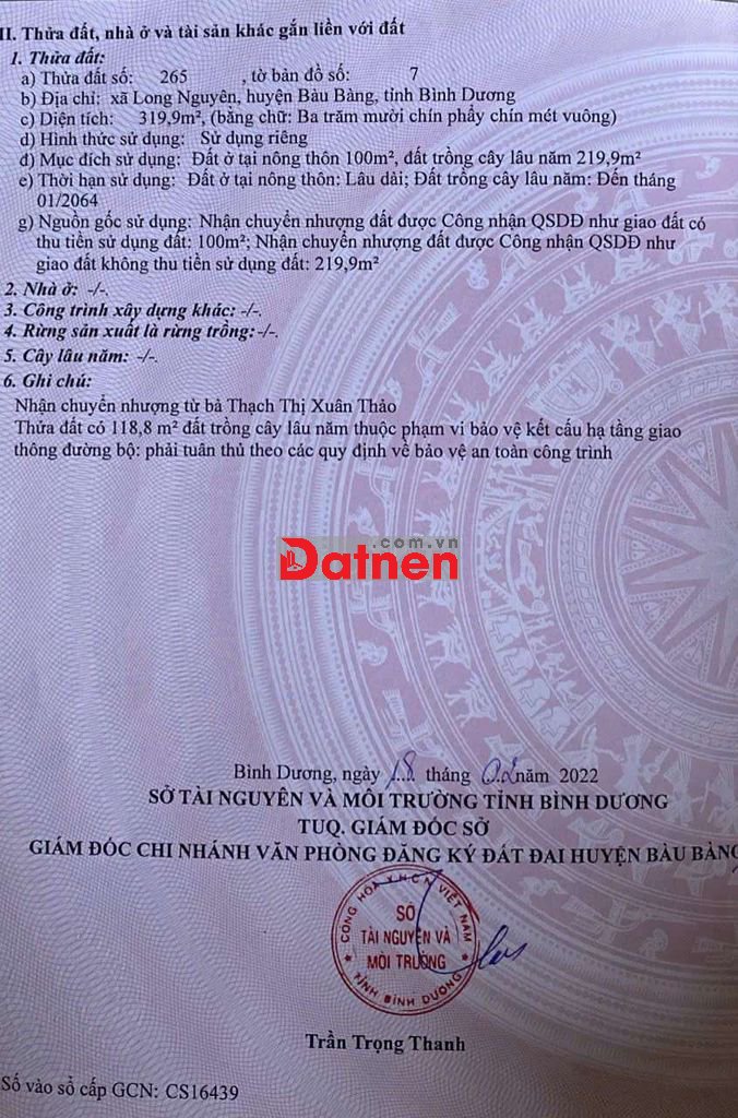 Đất mặt tiền DT749a Long Nguyên