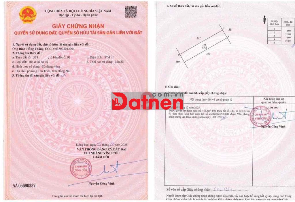 đất sổ riêng thổ cư ngay chợ Tân Bình, liền kề KDC Tín Khải