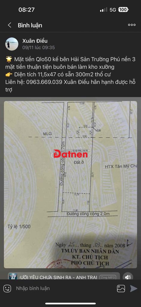 Mặt tiền Quốc Lộ 50 ngay khu công nghiệp giáp ranh 3 mặt tiền