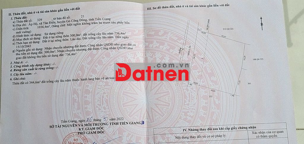 1036m2 đất nền Kênh U Du Xã Tân Điền