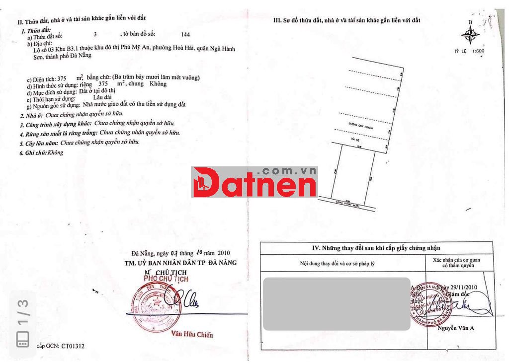 Bán đất 375m2 Khu Đô Thị Phú Mỹ An, MT đường Đào Duy Tùng- Ngũ Hành Sơ