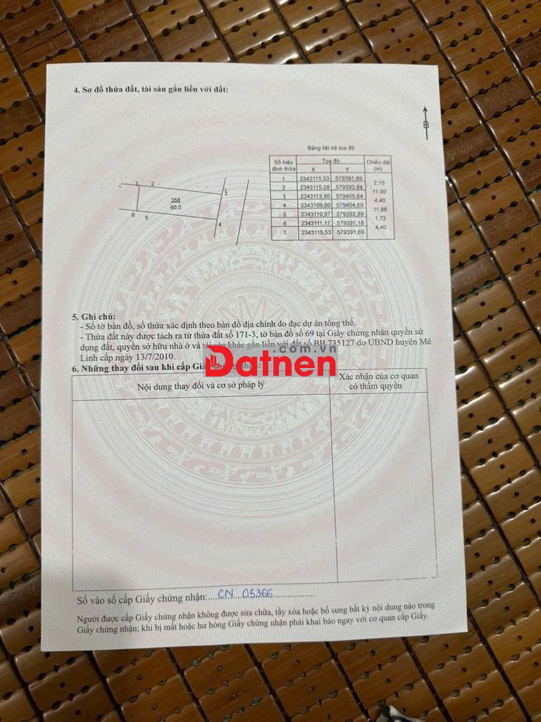 Đất sổ đỏ 60m tổ 10 Quang Minh