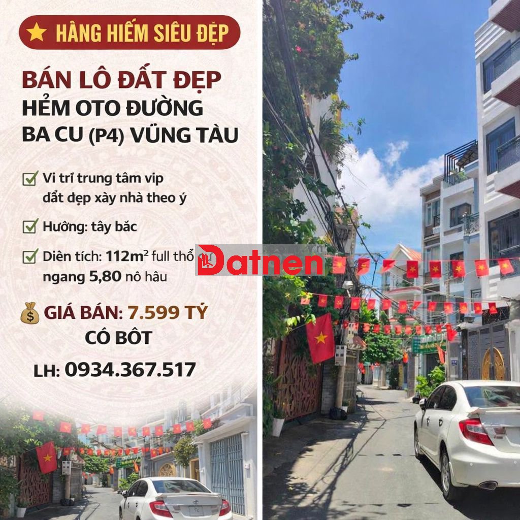 Bán đất trung tâm VIP Ba Cu full thổ cư ngang 5,8m nở hậu