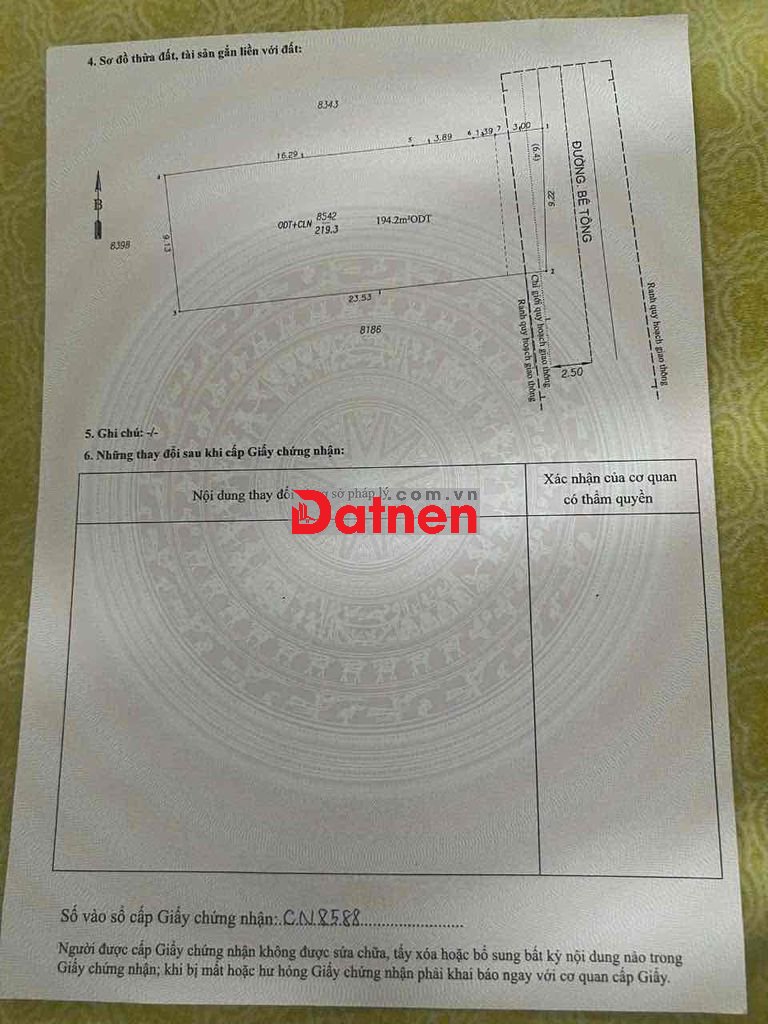 chủ bán lô đất dt 219 m ngang 9 m gần đường Trần Hưng Đạo