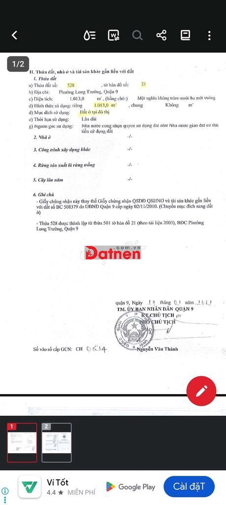 1013m2 Full Thổ ngay Vành Đai 3- Long Trường.Q9