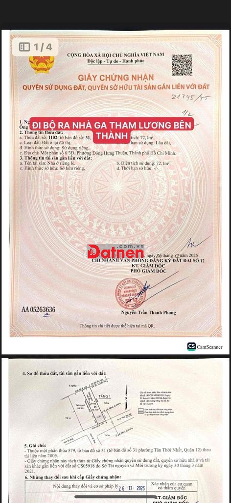 Chính chủ bán lô đất khu phân lô 9 lô , Phan Văn Hớn giáp Trường Chình