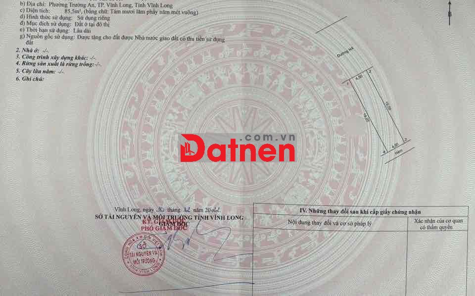 Bán nền 85,5m đường N4 KDC mới Trường An, P. Long Châu, Tỉnh Vĩnh Long