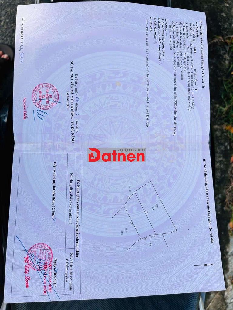 Đất sổ hồng đất trồng cây lâu năm. Đà Nẵng