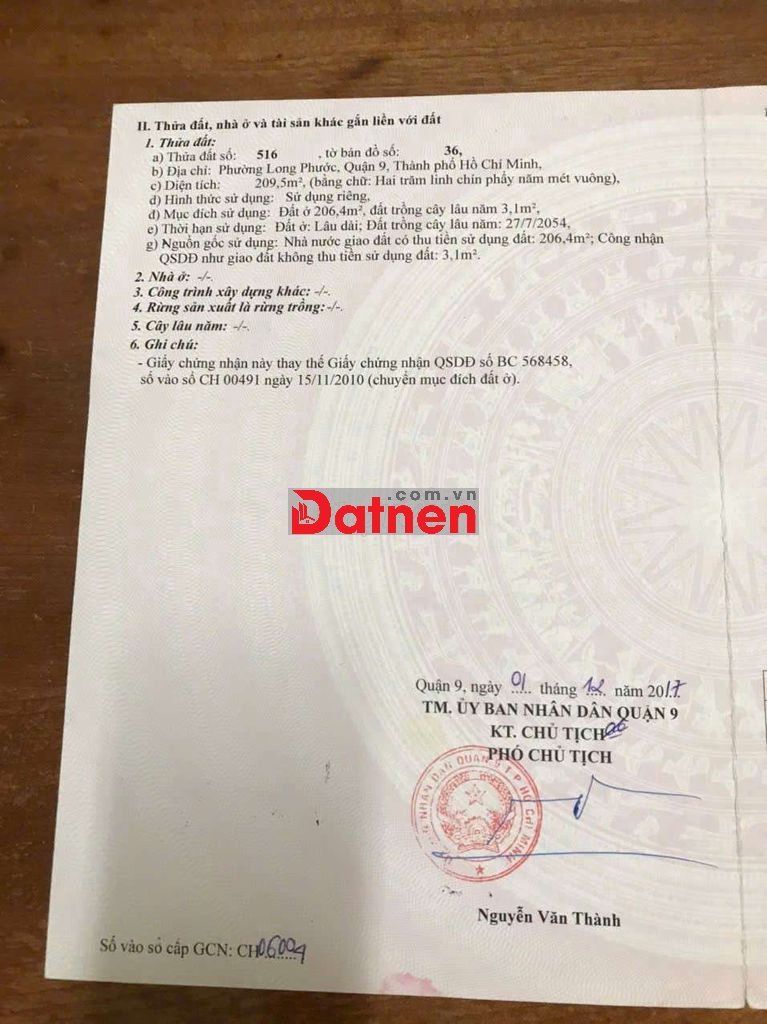 Đất 210m2 thổ cư Hẻm 39 Đường Cầu Đình Long Phước