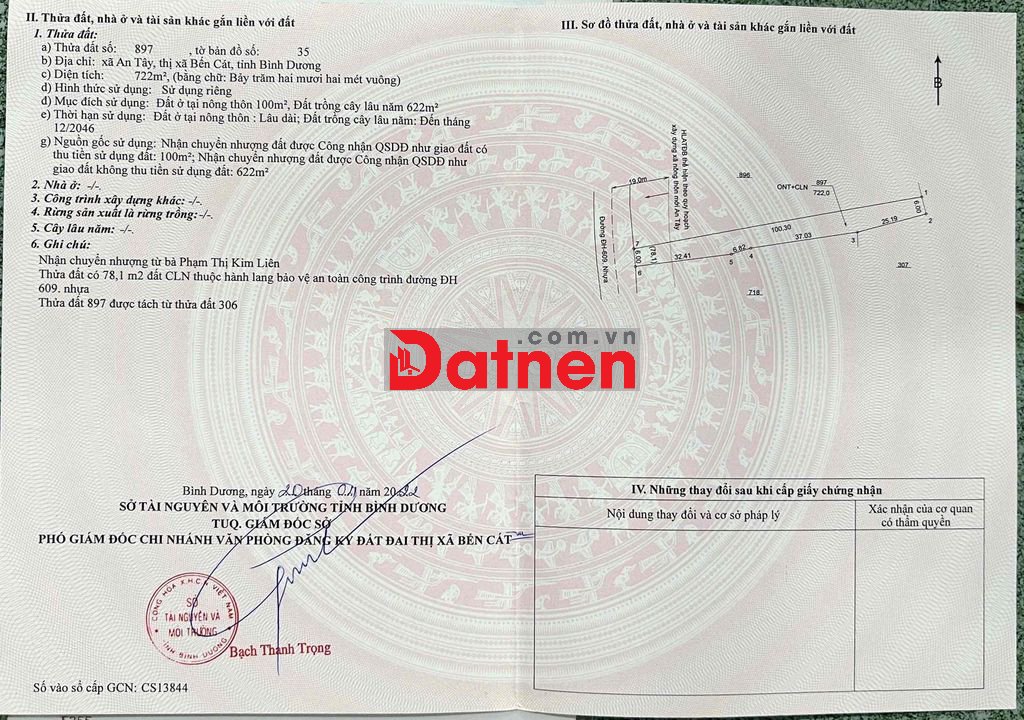 Đất An Tây DH609 722m2