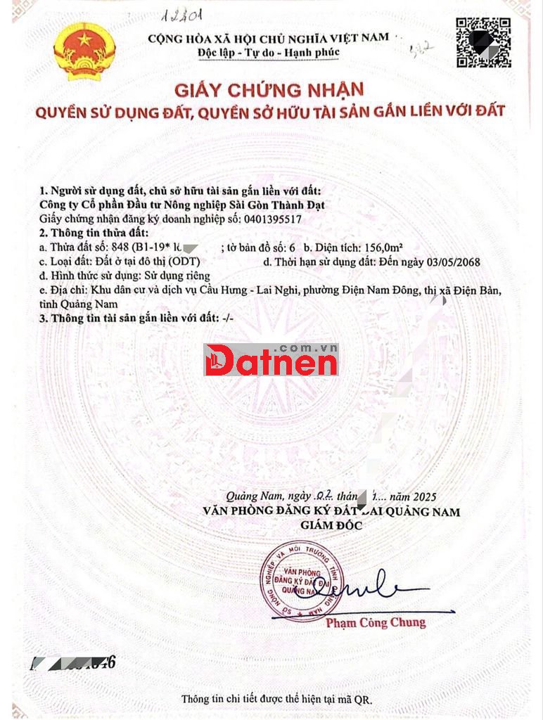 CHÍNH CHỦ BÁN ĐẤT B1.19 ĐƯỜNG 27M DT 156M2 DỰ ÁN LAI NGHI GIÁ 22.5TR/M