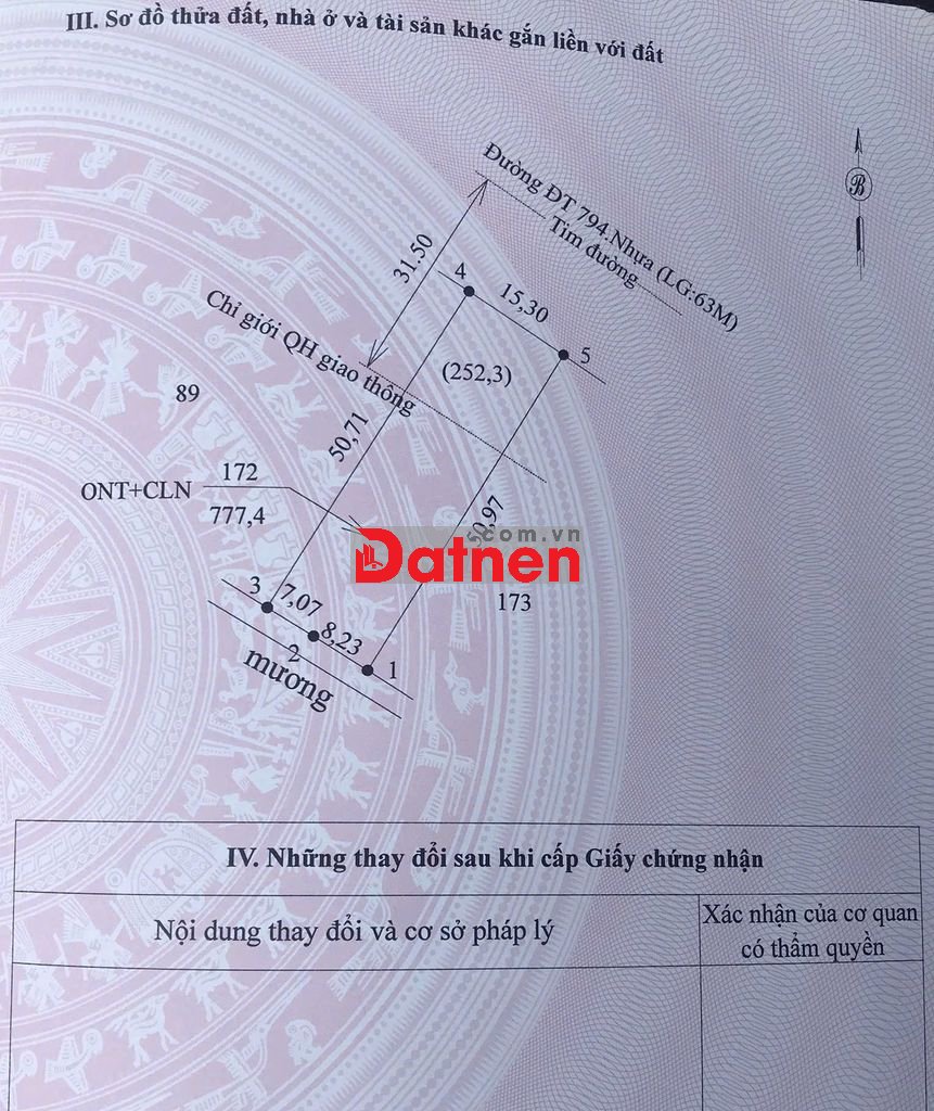 Bán gấp lô đất, 778m2 (400m2TC) MT ĐT794 Tân Châu-Tây Ninh, 1.69 tỷ