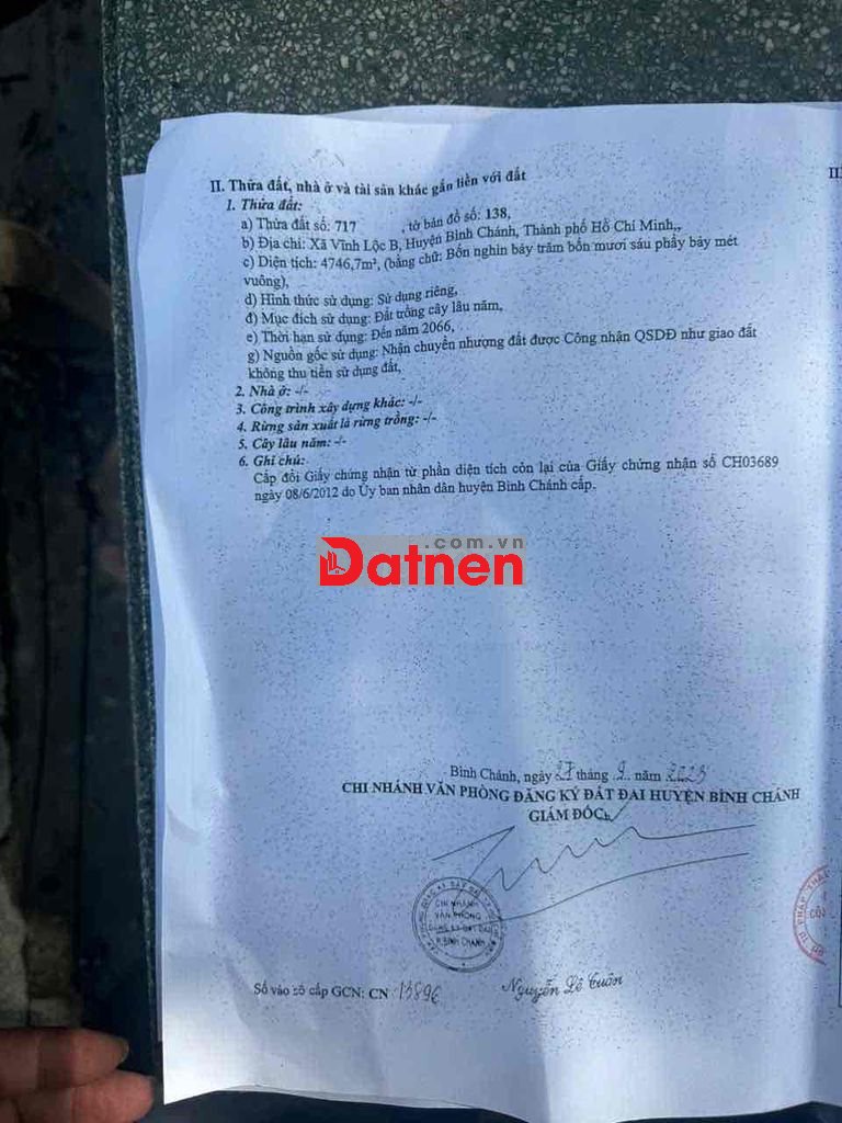 Cần bán 4747m2 đất CLN, mặt tiền đường Rạch Cầu Suối, Vĩnh Lộc B, BC