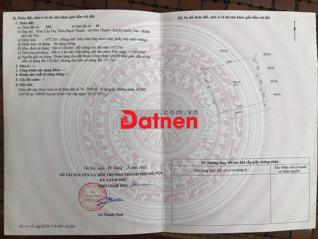 Chính chủ bán khu đất 477m2 tại Phú Cát - Hà Nội