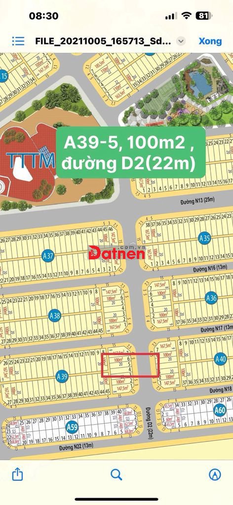 Mega City 1 ( cầu đò) - bán lô đường D2(22m) A39-5, 1ty280, Bình dương