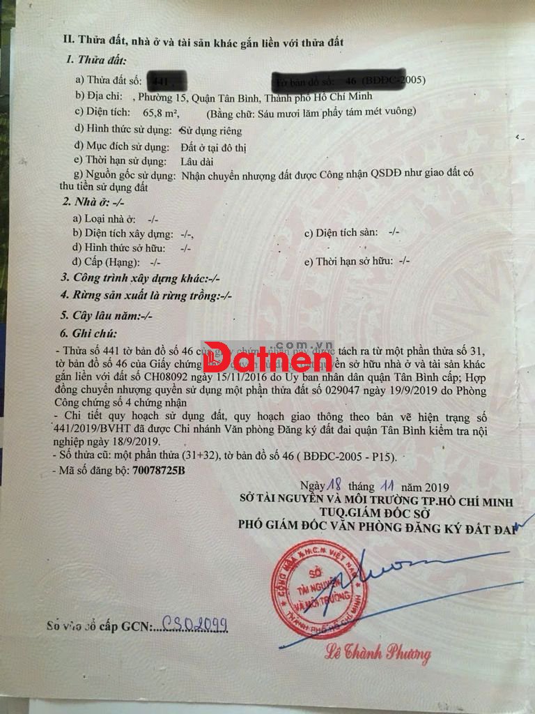 Chính chủ bán đất HXH đường Trần Thị Trọng, phường 15, Tân Bình