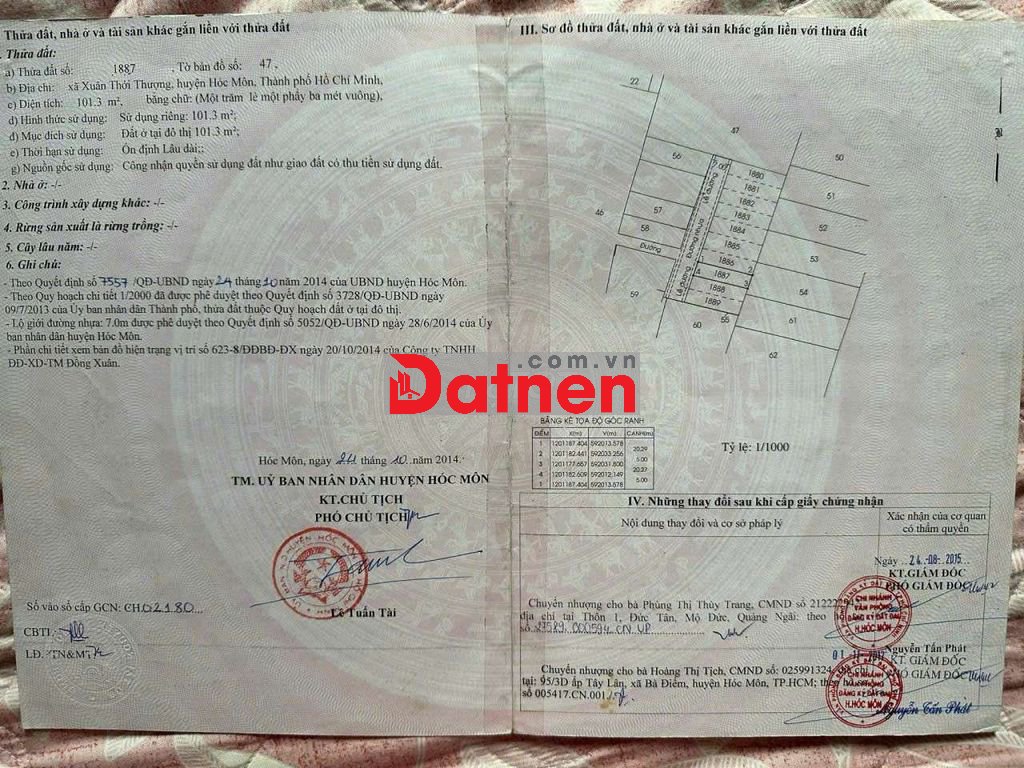 Kẹt tiền bán gấp 101 m2 đất ở xã bà điểm ngay trung tâm