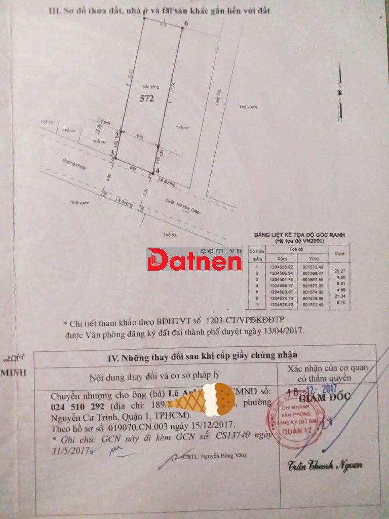 Chính chủ bán lô đất mặt tiền đường TX43 (Q12 cũ), thổ cư 140m2