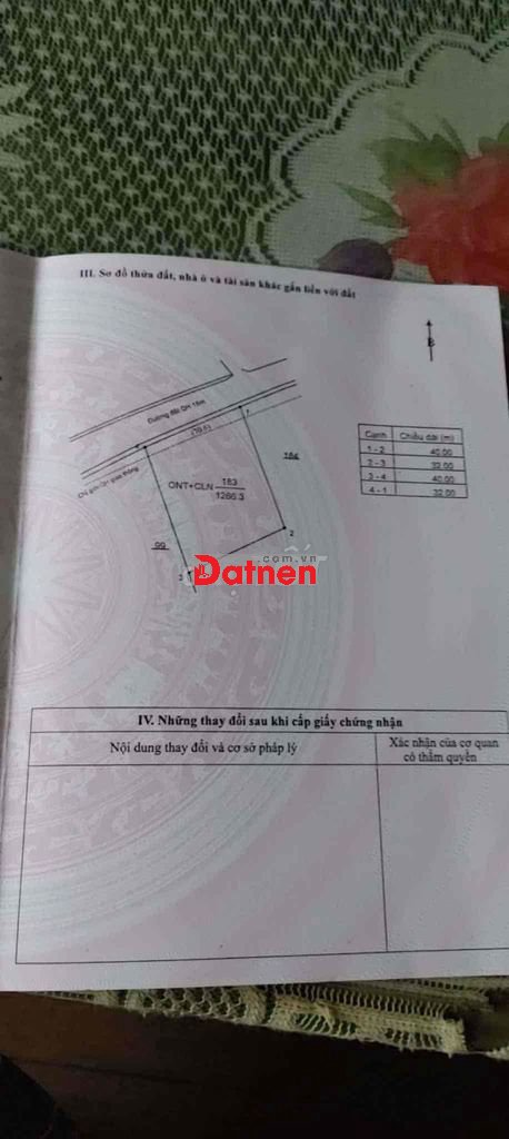 đất 1,200 m2 thổ cư 200m2 , mặt đường liên xã cách uỷ ban huyện 1km