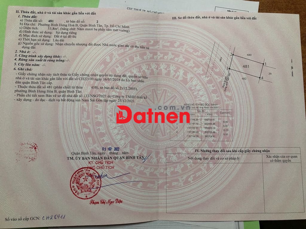 Bán đất khu phân lô Hồ Văn Long kế Lê Trọng Tấn 5m*11m KDC VIP an ninh