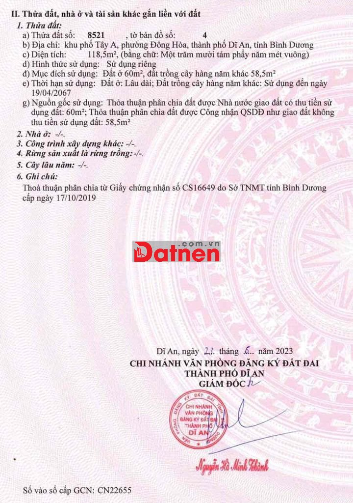 bán lô đât mặt tiền đường Võ Thị Sáu gần siêu thị bigc ( go) dĩ an