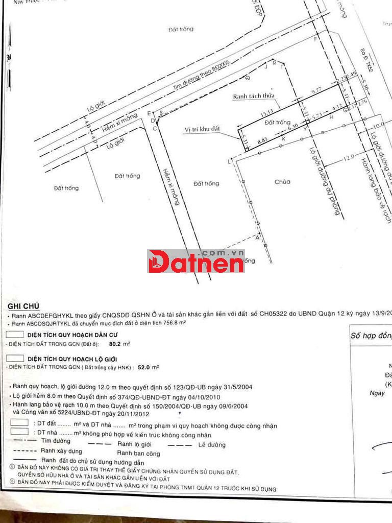 Đất Mặt Tiền Kênh, Tã 52, quận 12