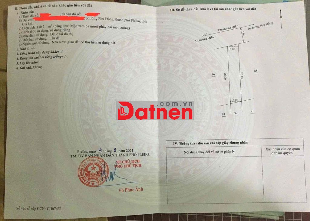 Cần bán gấp lô đất mặt tiền Ngô Tất Tố, Tp Pleiku