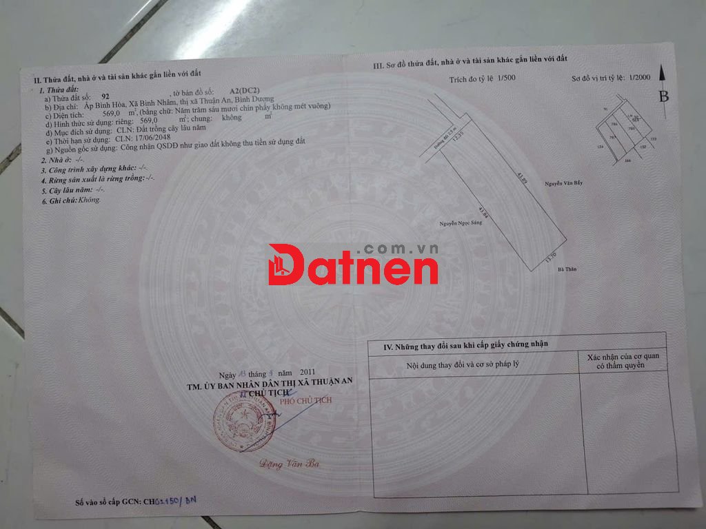 Đất sổ đỏ chính chủ 569m2 tại Thuận An, Bình Dương giá 5 tỷ