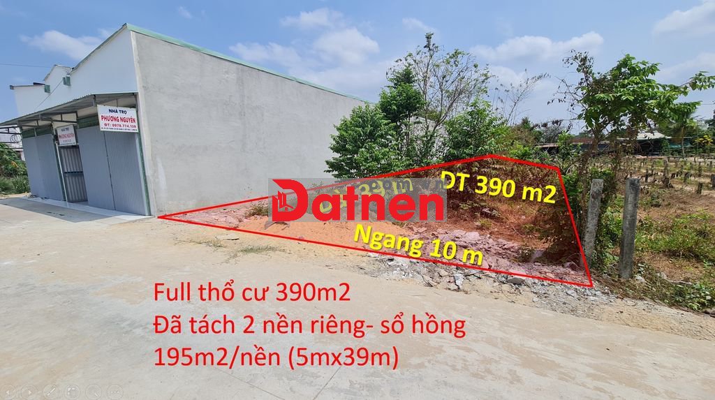 Bán đất Đức Hoà mặt tiền full thổ 392m2, đã tách 2 nền full thổ riêng