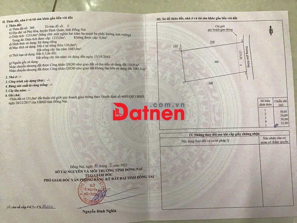 1233M2 ĐẤT THỔ CƯ - ĐƯỜNG BÊ TÔNG !