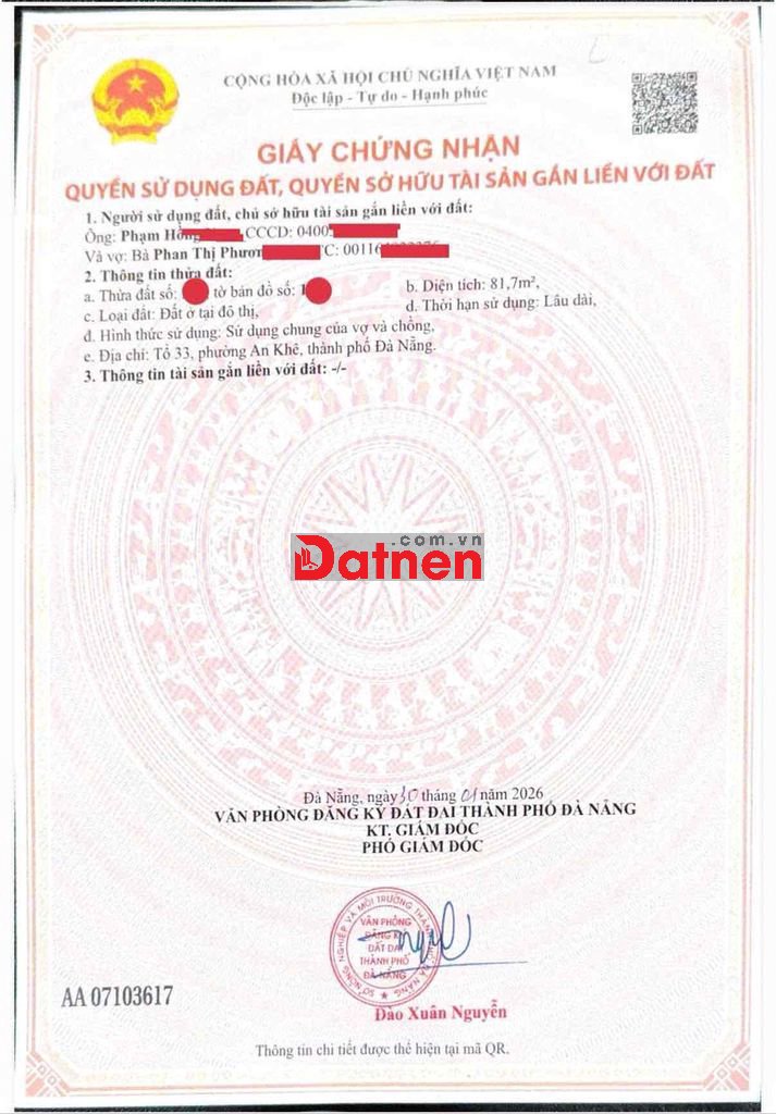 ĐẤT MẶT TIỀN TRINH ĐƯỜNG, AN KHÊ